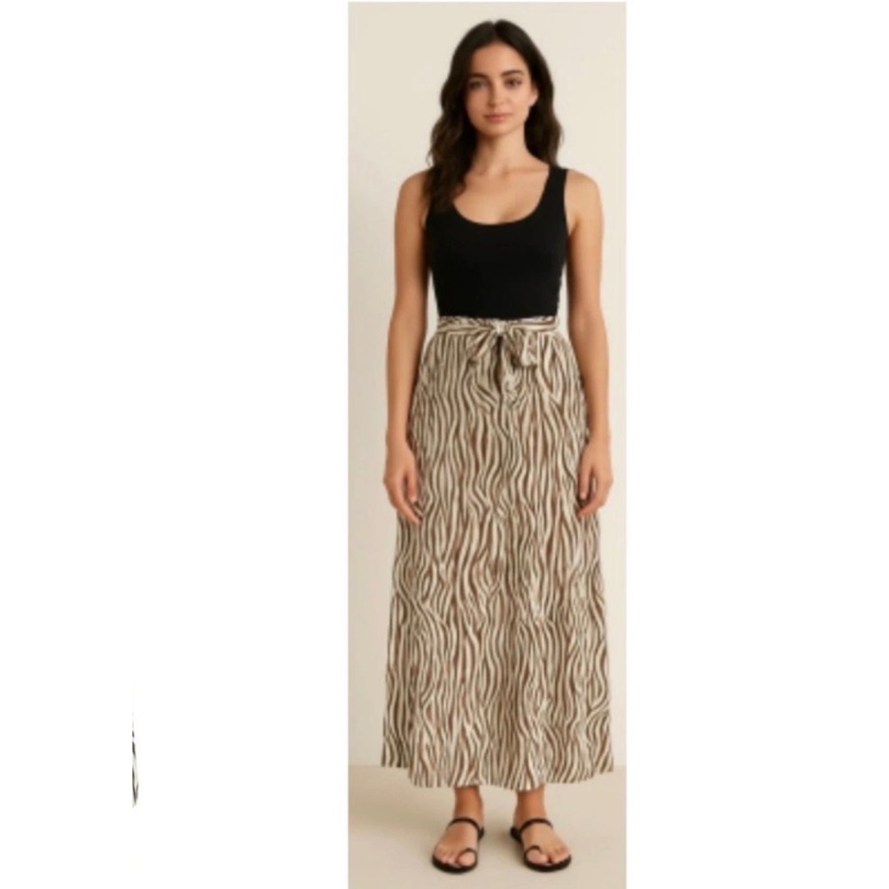 Joie Zebra Print Pleated Maxi Skirt Brown Cream Animal Print Small NWT